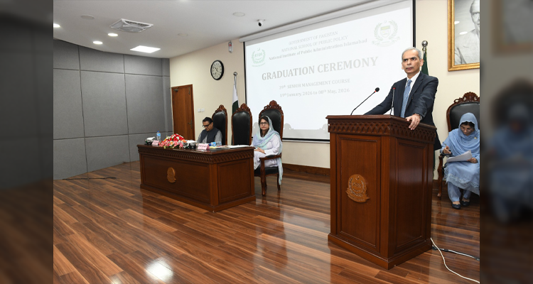 Federal Ombudsman, Mr. Naveed Kamran Baloch addressing the participants of the 39 Senior Management Course at NIPA Office, Islamabad on 08.05.2026.