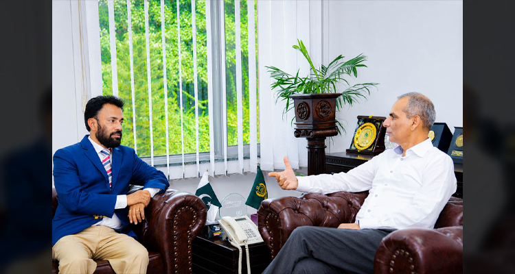 The Wafaqi Mohtasib (Federal Ombudsman), Mr. Naveed Kamran Baloch talking to Mr. Mervyn Lobo, CEO Marie Adelaide Leprosy Centre, Karachi, who called on him in his office at Islamabad on 03.09.2026.