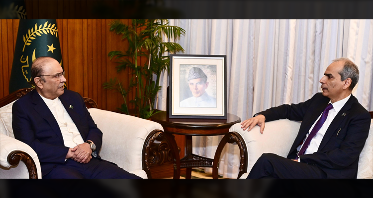 The Wafaqi Mohtasib (Federal Ombudsman), Mr. Naveed Kamran Baloch calling on the President Mr. Asif Ali Zardari at the Aiwan-e-Sadr in Islamabad on October 8, 2026.